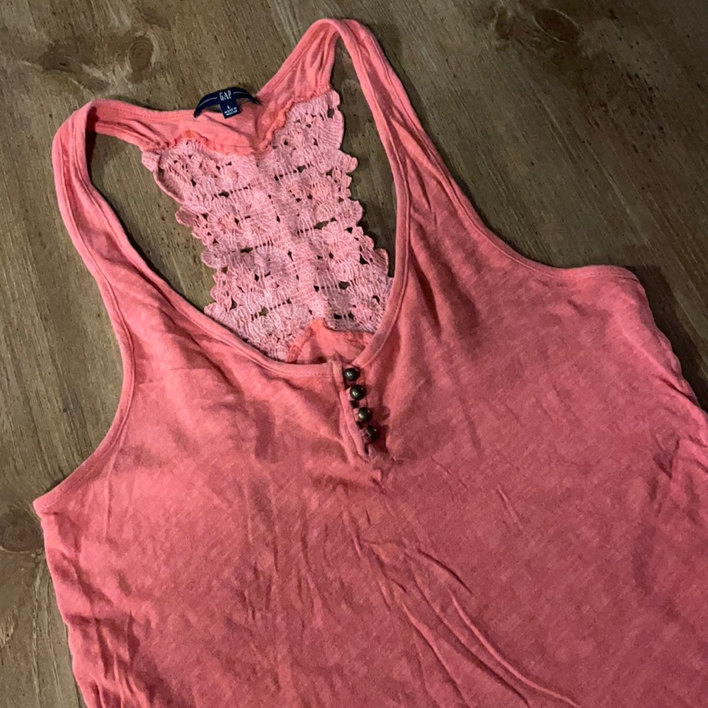 Gap Button Up Salmon Racerback Tank Top